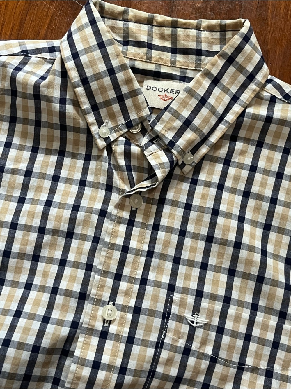 Dockers Gold and Navy Plaid Button-Down Dress Shirt
